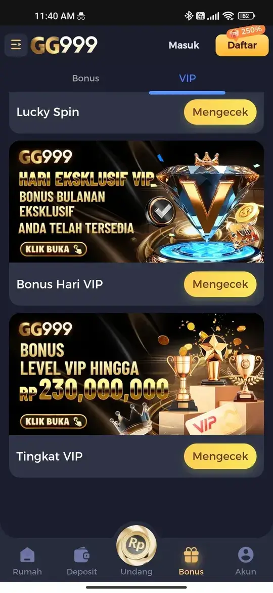 GG999 halaman bonus VIP dan lucky spin