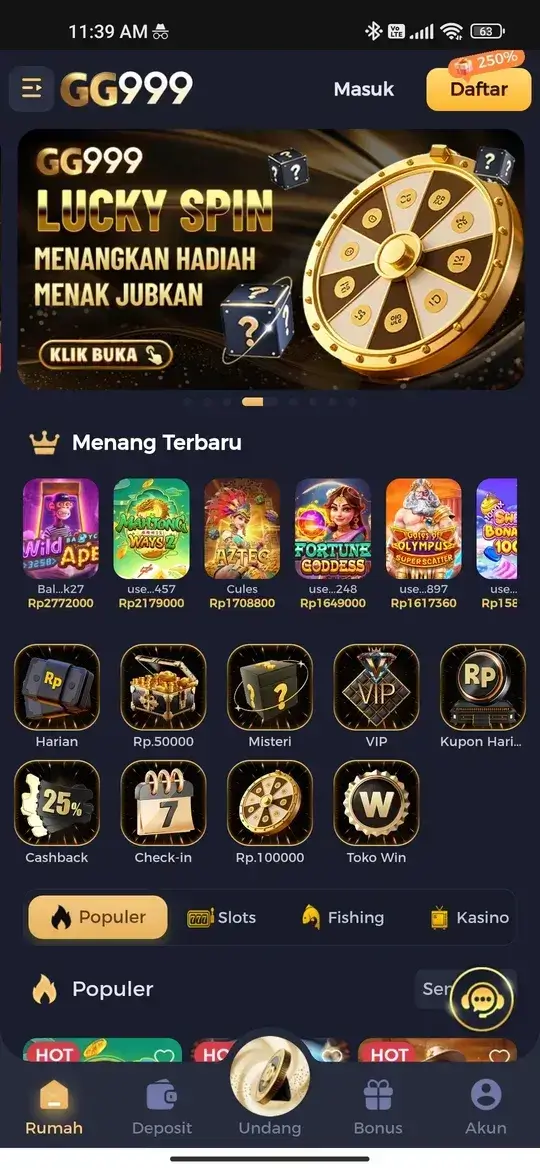 GG999 APK halaman utama permainan slot dan kasino